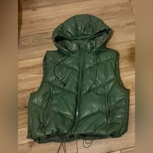Green Puffer Vest with Hood